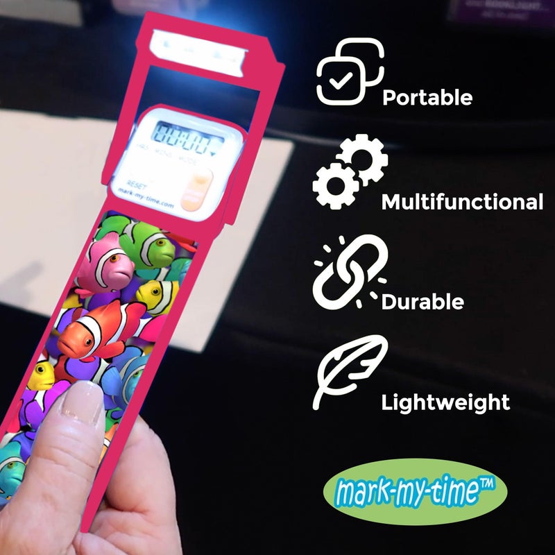Mark-My-Time Digital Bookmark and LED Light - Timer and Bookmark for Kids with LED Book Light, Cool Bookmarks and Reading Incentives, Christmas Gift & Stocking Stuffer - 3D Flip Clownfish/Butterfly - Image 3